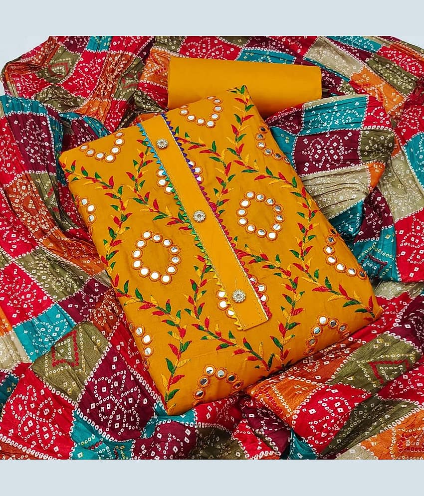 Sidhidata Unstitched Cotton Blend Embroidered Dress Material - Red ( Pack of 1 )