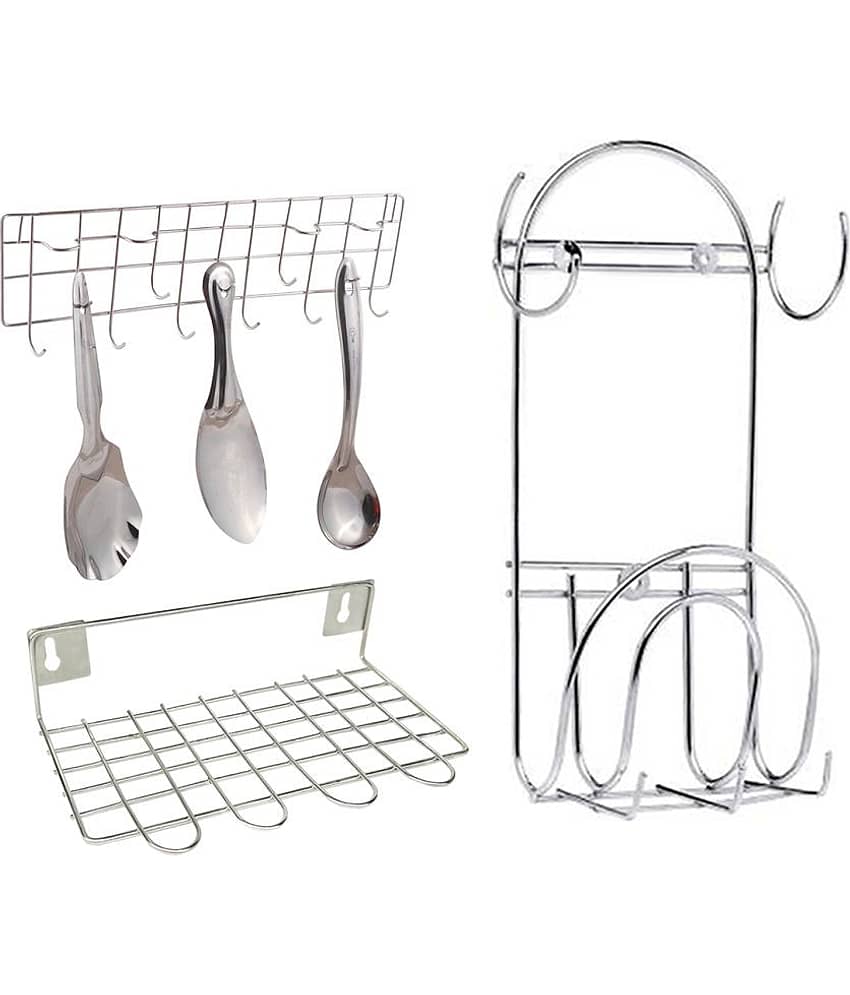 JISUN - Silver Stainless Steel Dish Racks ( Pack of 3 )