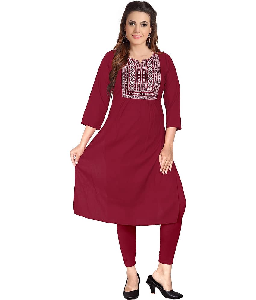 HAYA Maroon Rayon Straight Kurti - Single