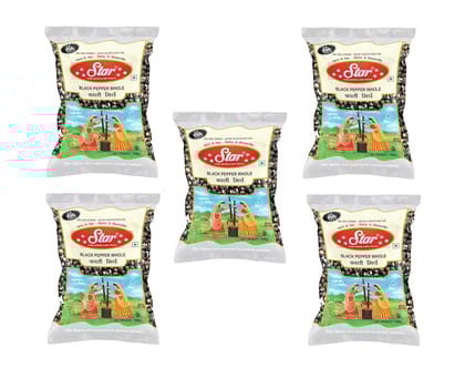 Star Spices Black Pepper (Kali Mirch) Whole, 100 gm - Pack of 5