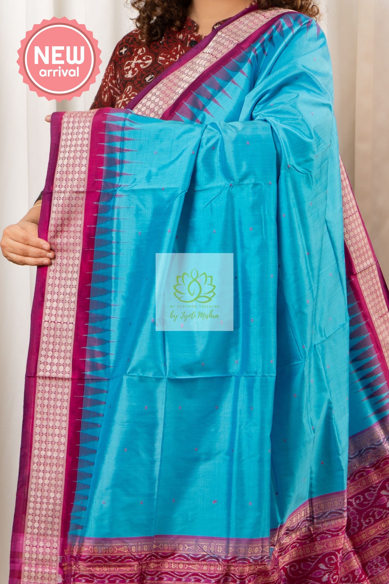 Sambalpuri Pure Silk Saree- Deep Sky Blue