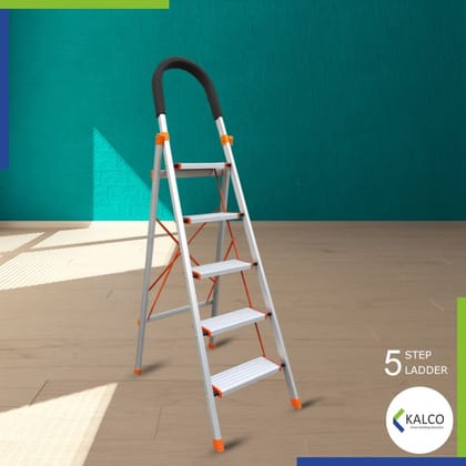 5 Step Aluminium Ladder, Foldable and Wide Steps, and Top handle Support (Model: K-7021 in Medium)