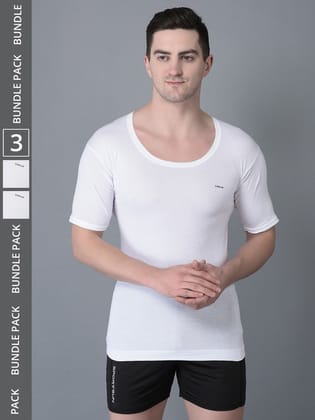 Men's White Pack of 3 Solid Combed Cotton Shrinkless Vest Men's White Pack of 3 Solid Combed Cotton Shrinkless Vest