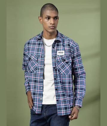 Rigo Flannel Oversized Fit Checks Full Sleeves Men's Casual Shirt - Navy ( Pack of 1 )