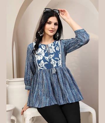 GOD BLESS Women's Cotton Peplum Top ( Blue )