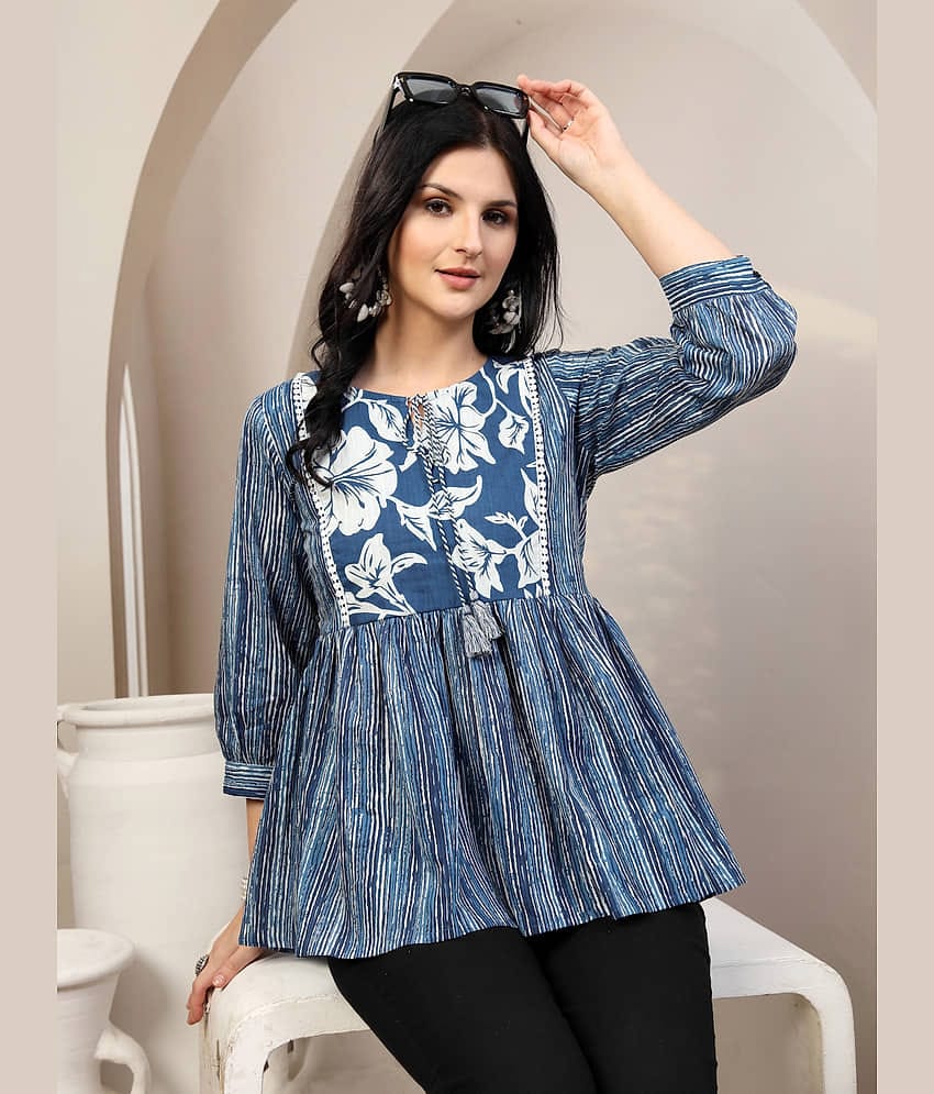 GOD BLESS Women's Cotton Peplum Top ( Blue )