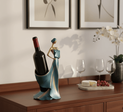 Lady Bottle Holder Showpiece for Home Bar Decor | Polyresin Wine Stand for Table Countertop Gift Display Accent