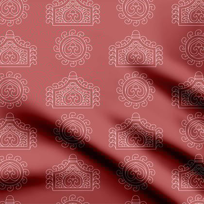 Indian Motifs Line Drawing Block Print Fabric-Cotton