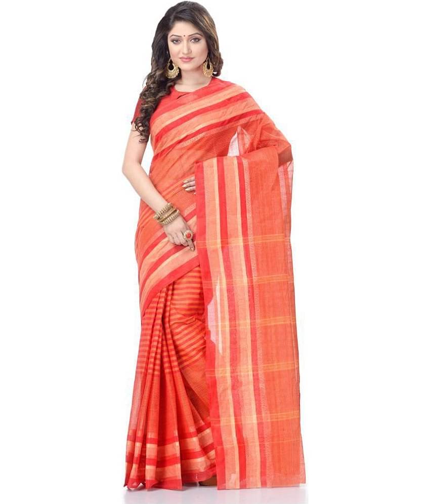 Desh Bidesh Cotton Self Design Saree Without Blouse Piece ( Red )