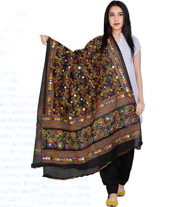 Raj Black Cotton Kutch Embroidered Dupatta