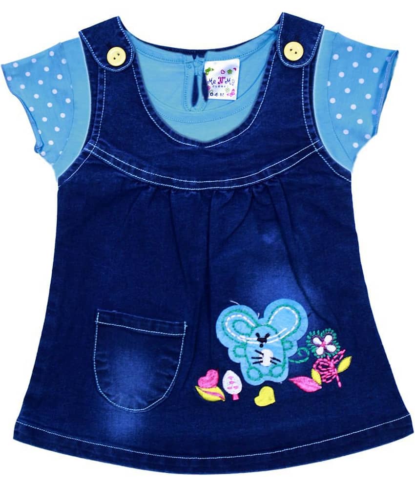 Me N My CLOSET Baby Girls Denim Frocks ( Multi )