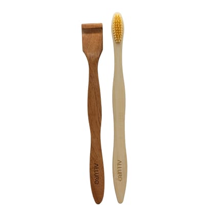 Allure Bamboo Toothbrush with Organic Tounge Cleaner (OT-02 + OTC)-2Pcs