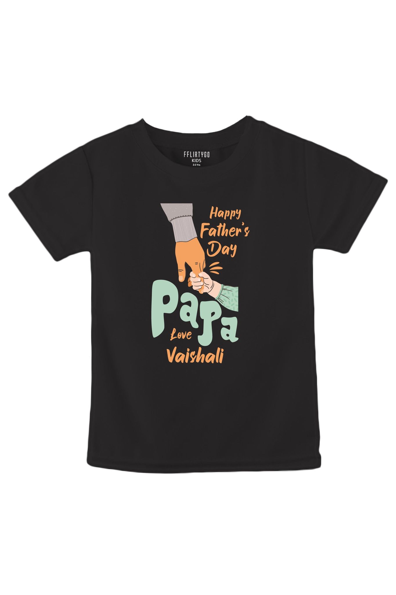 Happy Father's Day Papa Kids Tshirt w/ Custom Name-Black / 1-2 Years