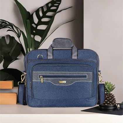 LOREM Blue & Grey Color Linen fabric 28L Laptop Messenger Bag For Men BG108