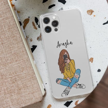 Girl Selfie Name Initial Transparent Custom Slim Soft Cases