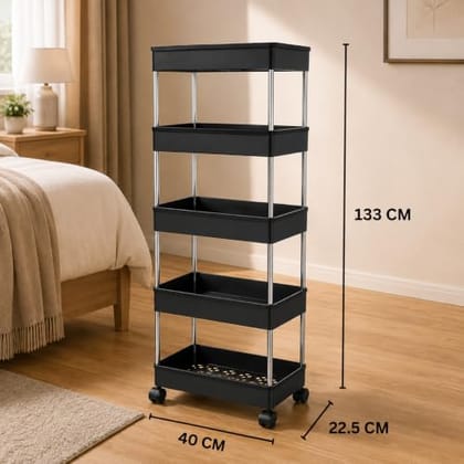 Plastic Multipurpose Storage Organizer Slim Rack Shelf With Wheels For Living Room, Office, Bedroom,