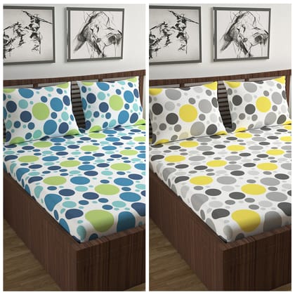 Blue and Yellow Polka Dots Elastic Fitted Combo Bedsheet For Double Bed-Double / Blue and Yellow / GB_2032-2033-FDB