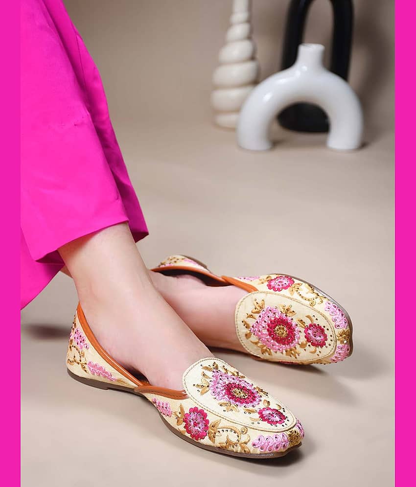JM Looks Gold Women's Ethnic Ballerinas