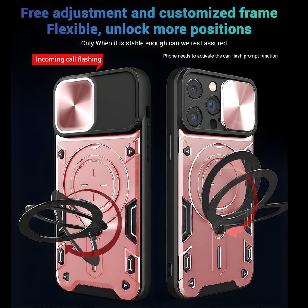 LIRAMARK Case with Apple iPhone 12 ProMax (6.1 inch) with Stand & Slider Camera Military