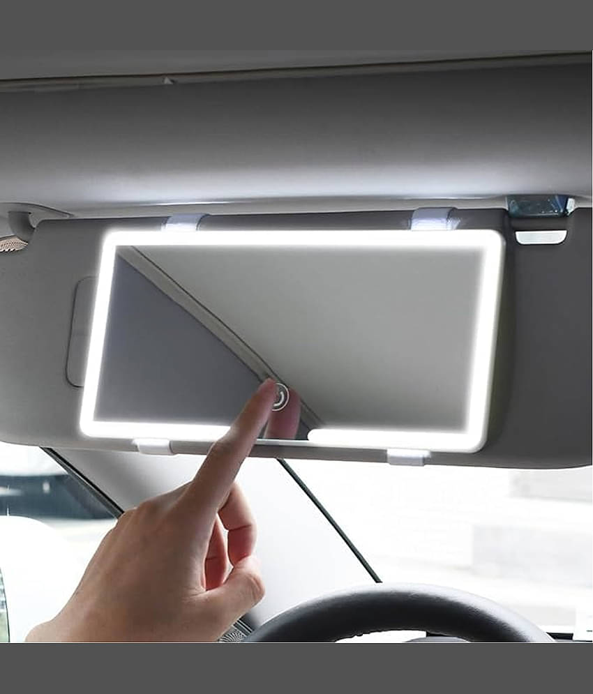GEEO Car Sun Visor Vanity Mirror, Big Led Car Mirror with 3 Light Modes & 80 LEDs,Rechargeable Car Makeup Mirror - Dimmable Touch Control,Car Light Up Mirror Universal for Car