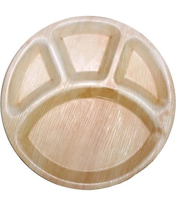 Agri Club Areca Leaves 10 Inch 4 Partation Round Disposable Plates (Set of 25)