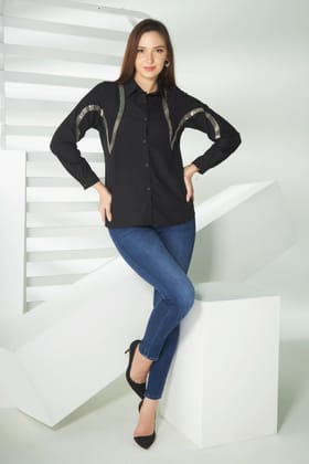 Black shirt with sequins detailing-M
