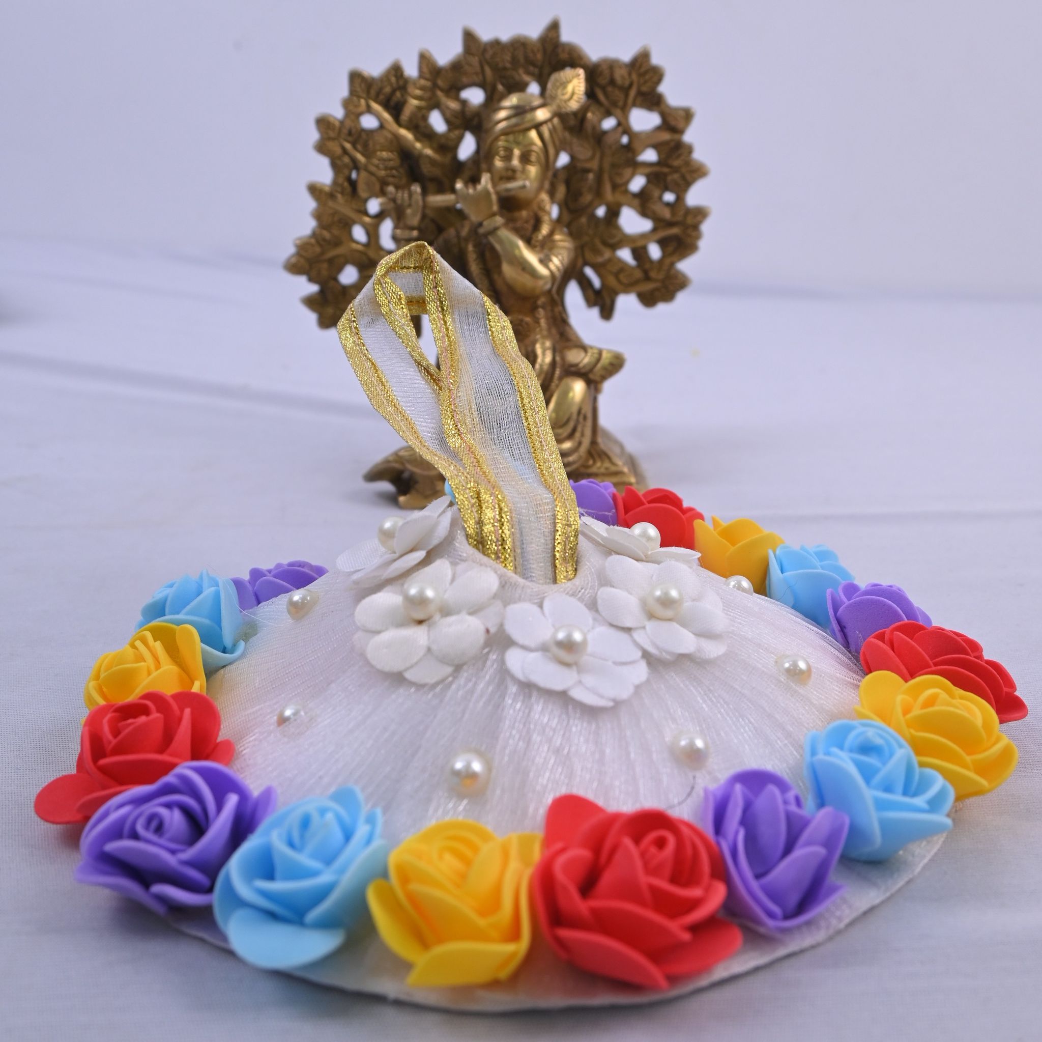 Multicolour Rose Pearl Designer Laddu Gopal Dress Set