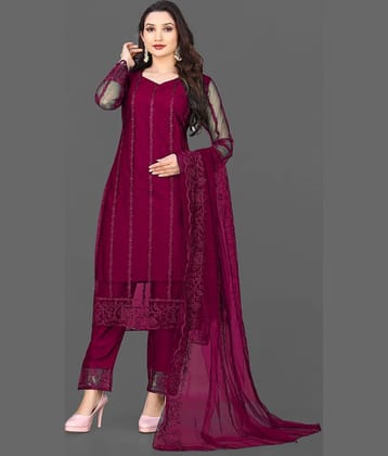 VARNI VESH Net Embroidered Kurti With Pants Women's Stitched Salwar Suit - Black ( Pack of 1 )