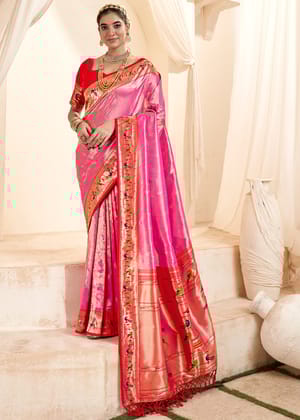 Hot Pink Woven Paithani Tissue Silk Saree