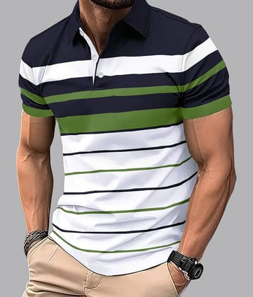 Eyebogler Pack of 1 Cotton Blend Regular Fit Striped Half Sleeves Men's Polo T Shirt ( Green )