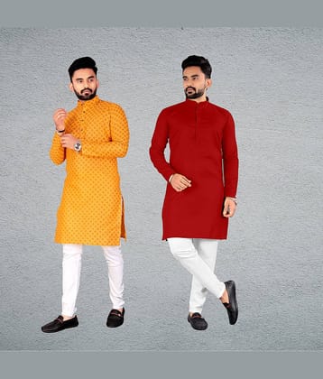 FRELURO Muticolor Cotton Blend Men's Regular Kurta ( Pack of 2 )