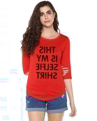 Womens 34U Selfie Printed Red Color Tshirts-Red / Small / 100% Bio Wash Cotton