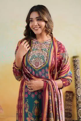 Kavish Rang-e-Noor Maroon Kurta Pant and Dupatta Set-S / Maroon / Maroon