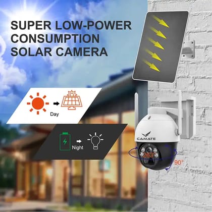 Camate Stellar 4MP 4G SIM Based Solar Wireless Outdoor Smart CCTV Camera with battery and solar panel | Supports upto 256GB SD Card