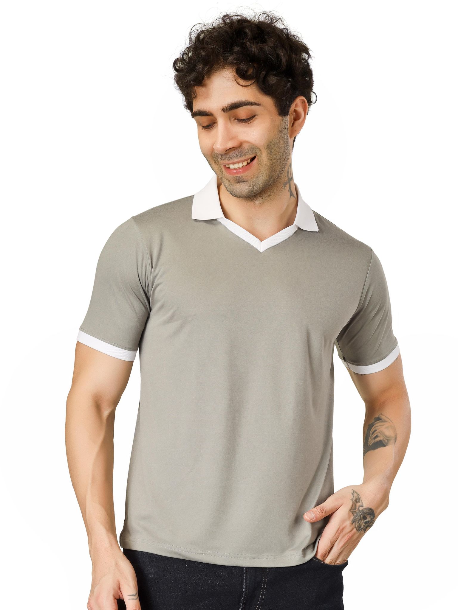 Blueficus Men’s Solid Polo Neck Cotton Blend T-Shirt | Comfortable Casual Wear | Half Sleeve Regular Fit