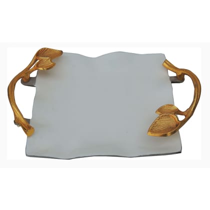 Aluminium Decorative Square Shape Tray White & Silver (AMAS3169/12)
