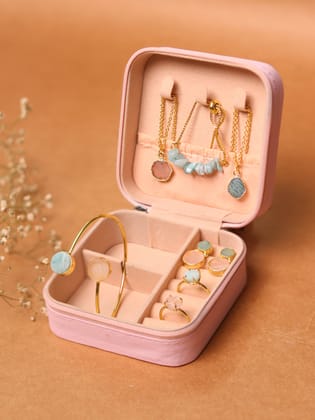 Rose Quartz & Green Amazonite Premium Hamper ( 7 Semi Precious Jewels + Free Jewellery Organiser)