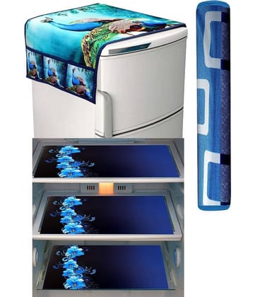 Crosmo Polyester Abstract Fridge Mat & Cover ( 99 53 ) Pack of 5 - Blue