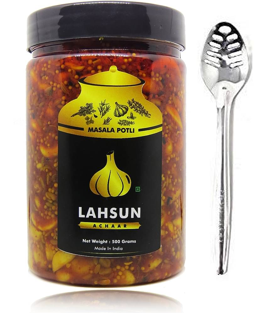 Masala Potli Homemade Masala Garlic Pickle & Spoon | Lahsun Ka Achaar Pickle 500 g