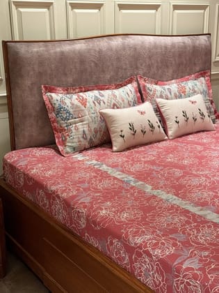 KRI India Bloom Pink Orchard Ikkat Bedsheet Set | 100x100 inches | Pink | Wash & Care | 100% Cotton | Handcrafted in India. 100% organic & natural.