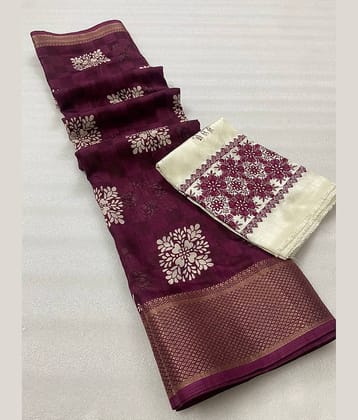 Bhuwal Fashion Jute Printed Saree With Unstitched Blouse Piece ( Purple )