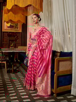 Pink Organza Two Tone Meenakari Weaving Saree