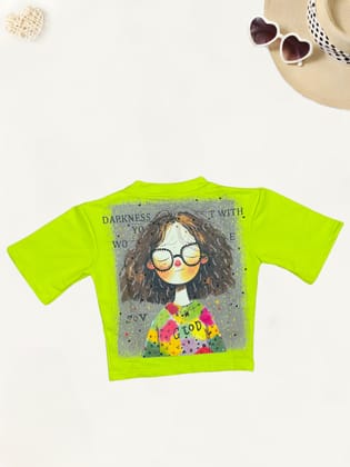 Girls Neon Green Funky T-Shirt With Back Print [GT-421] (4-12 Years)-4-5Y (Size - 24) / Neon Green / Looper