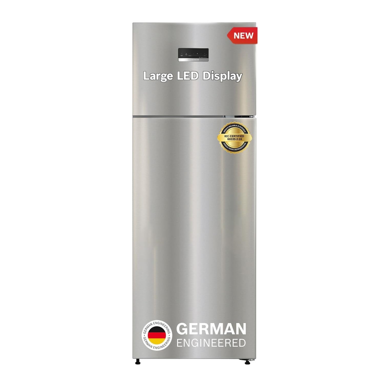 Bosch 269L, 2 Star, Frost Free Double Door Refrigerator | XL Fridge Space | Easy Touch UI Panel | Super fast Cooling and Freezing | 18 Hrs Cooling Retention (CTN29S02NI, Shiny Silver) Bosch 269L, 2 Star, Frost Free Double Door Refrigerator | XL Fridge Sp