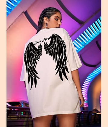 Eyebogler Women Polyester Printed Oversized Fit Round Neck T-Shirt ( White )