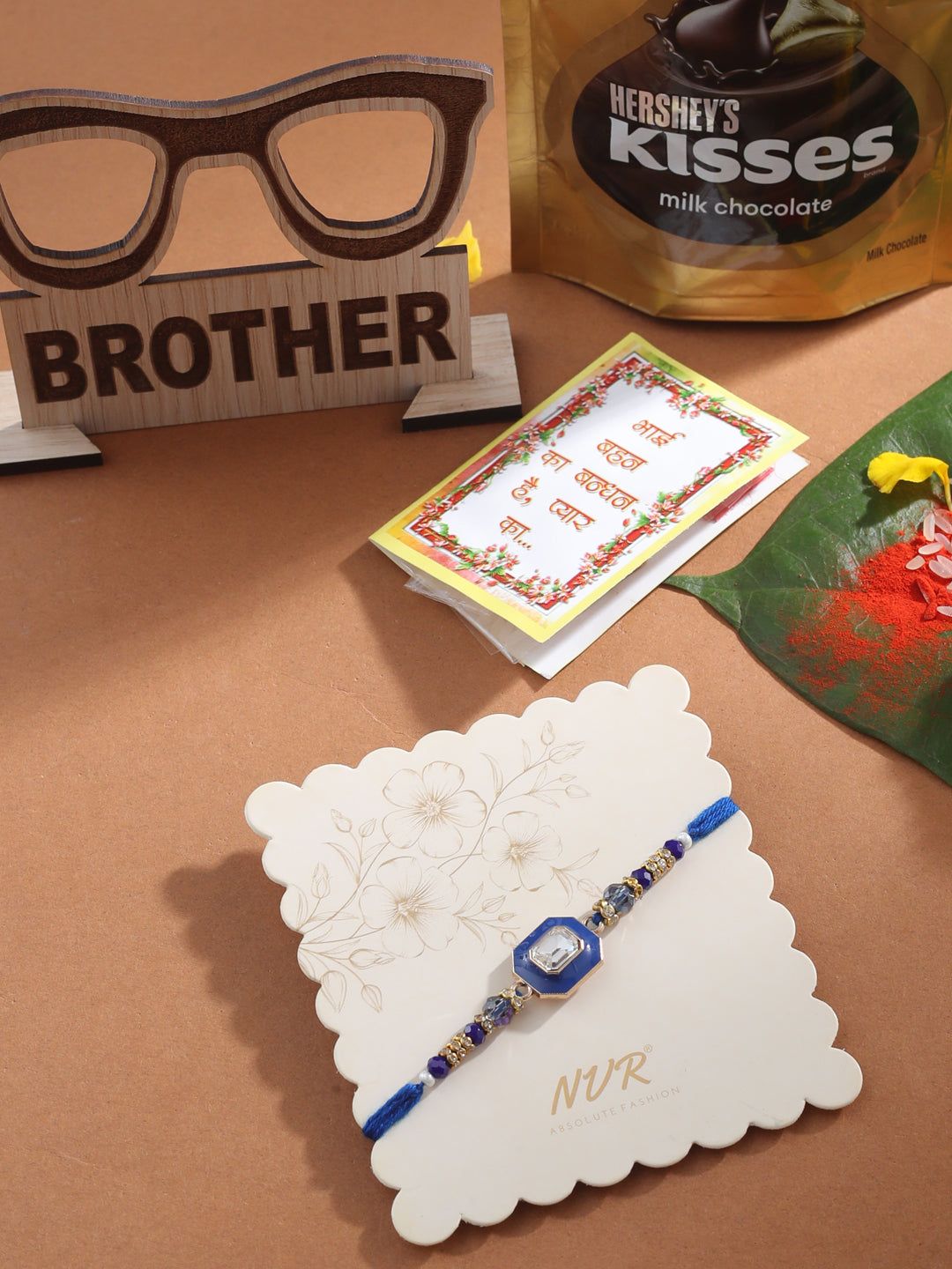 NVR Men Blue Artificial Stones Handmade Thread Rakhi, Combo for Rakshabandhan-One Size / Blue