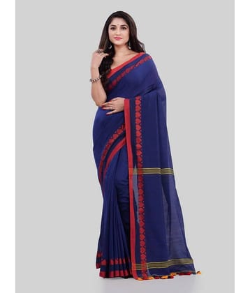 Desh Bidesh Cotton Striped Saree With Unstitched Blouse Piece ( Navy Blue )