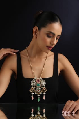 Svara Multicolour Silver Pendant-Polki