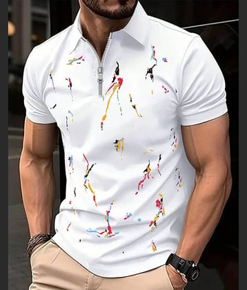 ENITOR Men Cotton Blend Regular Fit Printed Polo T Shirt ( White )