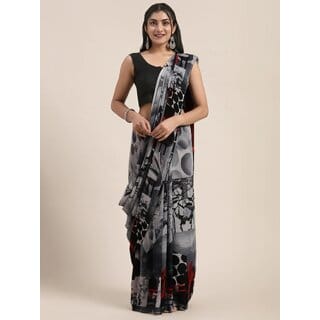 SVB Sarees Womens Multicolour Pure Georgette Printed Saree With Blouse Piece